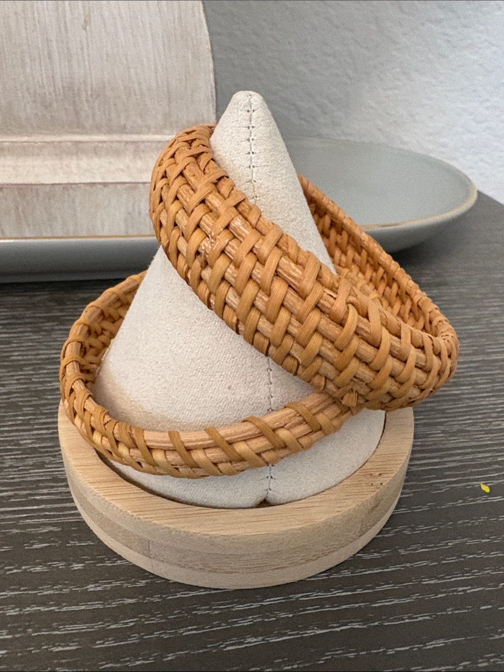 Woven Natural Tan Rattan Bangle Bracelets - Set of 2 NWOT